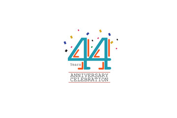 44th, 44 years, 44 year anniversary 2 colors blue and orange on white background abstract style logotype, vector design for celebration vector