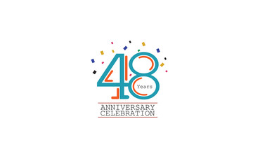 48th, 48 years, 48 year anniversary 2 colors blue and orange on white background abstract style logotype, vector design for celebration vector