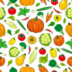 Seamless pattern useful bright vegetables and herbs