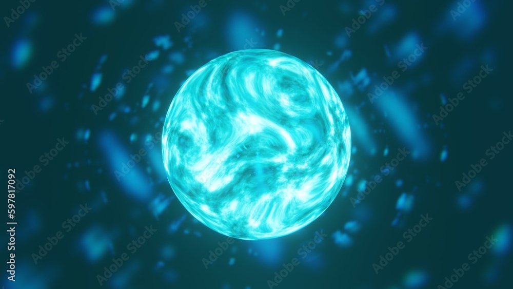 Poster abstract background colorful sphere made of cyan neon glow hi-tech sci-fi futurisctic energy in dark