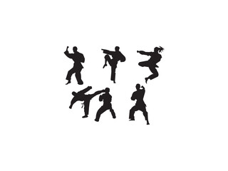Fototapeta na wymiar Karate player silhouette vector. karate silhouettes. karate taekwondo kung fu silhouette kick and technic vector illustration.