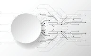 Grey white Abstract technology background with various technology elements Hi-tech communication concept innovation background Circle empty space for your text