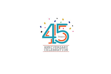 45th, 45 years, 45 year anniversary 2 colors blue and orange on white background abstract style logotype, vector design for celebration vector