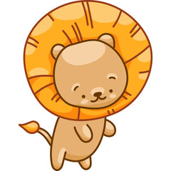 Kawaii Style Lion, Cute Cartoon Character