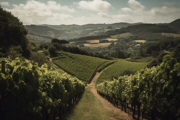 Fototapeta na wymiar Vineyards within Rías Baixas DO, Pontevedra, Galicia. Generative AI