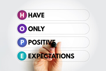 HOPE - Have Only Positive Expectations acronym, concept background