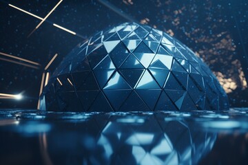 A futuristic, high-tech blue surface featuring tetrahedrons with a 3D atmospheric texture. Generative AI