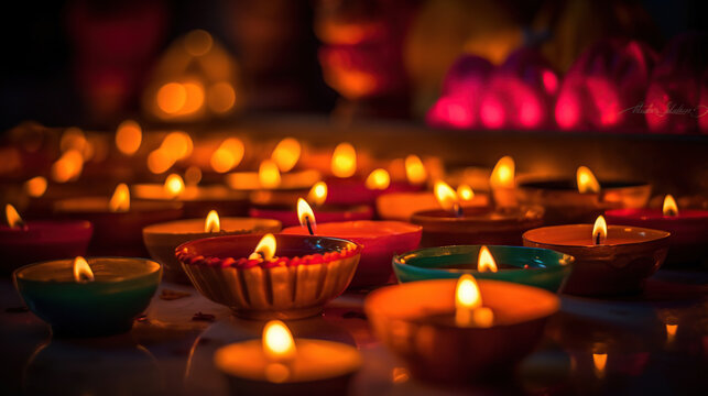 Candles lit during Diwali Celebration. Indian Hindu Light Festival called Diwali, generative ai