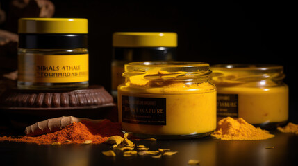 Haldi turmeric paste closeup capture, generative ai