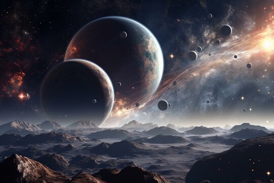Space-themed image with planets, solar system, and Milky Way galaxy. Elements provided by NASA. Generative AI