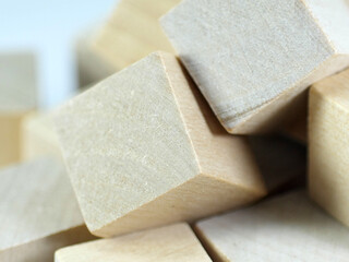 wooden toys, square wooden with macro image.Selection focus.