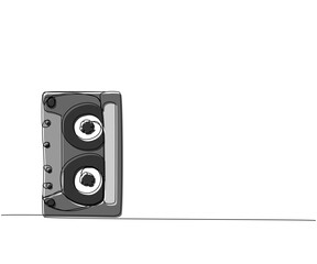 Obraz premium Audio cassette, tape one line color art. Continuous line drawing of play, tape, song, cassette, audio, fix, group, classic, music, multimedia, strip, retro, reel, vintage, nostalgia, 80s, disco, 90s