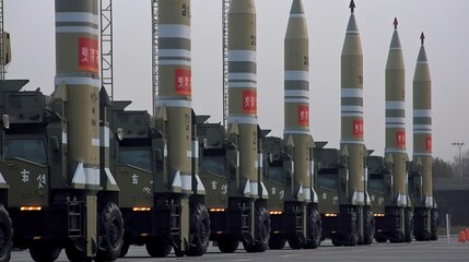 several modern chinese military ballistic nuclear rockets war threat - obrazy, fototapety, plakaty