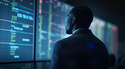 A person looking at a stock market ticker on a computer screen. Generative AI