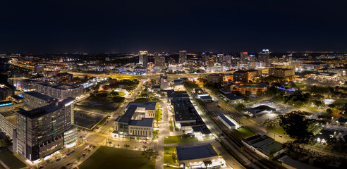 Aerial view of downtown Orlando city, Florida. USA. April 28, 2023. 