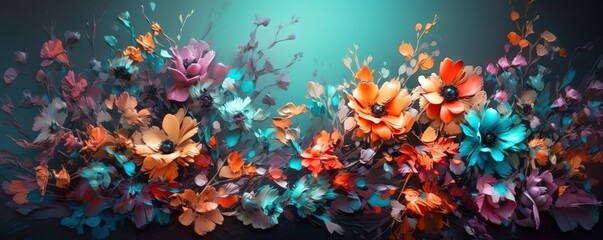 Naklejka na ściany i meble Colorful floral background digital illustration. Generative AI