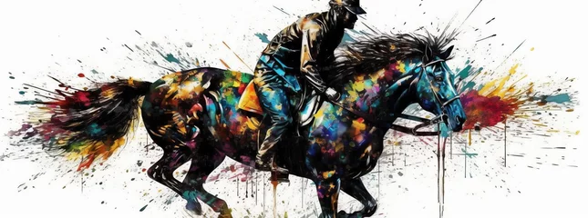 Poster Equestrian sport horse jump colorful splash. Generative AI   © Diatomic
