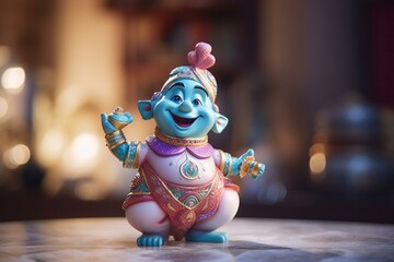 Cheerful genie figurine for savings & decor with intricate details, in playful Pixar-style. Generative AI