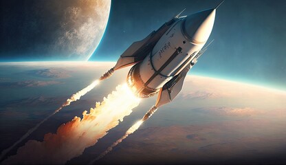 Heavy rocket space ship launch from Earth, progress concept - obrazy, fototapety, plakaty