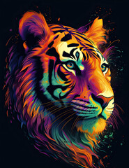 Obraz premium Tiger psychic wave, fire watercolor, colorful, animal, wild life, wall art, digital print. Generative AI