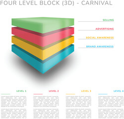 Four level block (3D) - carnival colors
