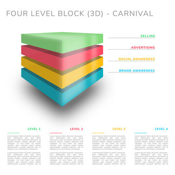 Four level block (3D) - carnival colors