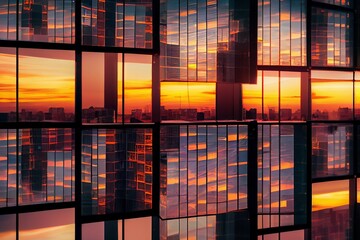 Abstract buildings city with sunset, realistic, landscapes, urban, reflections, elegant, cityscapes. Generative AI