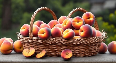 peaches in a beautiful basket. ai generation