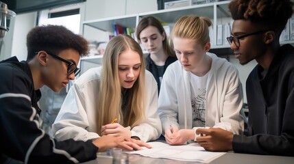 A teacher and students discussing the importance of the ozone layer and ways to protect it during a science class. Generative AI