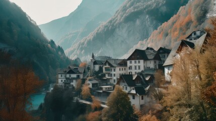 Beautiful old town surrounded by mountains view. Generative AI