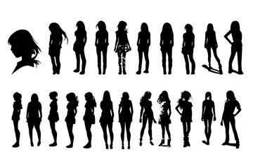 a series of vector icons of a young woman for a logo