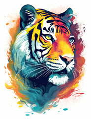 Tiger psychic wave, fire watercolor, colorful, animal, wild life, wall art, digital print. Generative AI