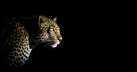 Fototapeta na wymiar leopard in black background