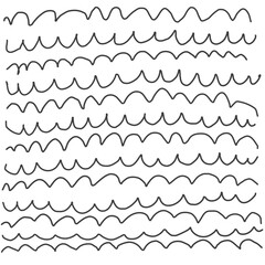 Wavy continuous lines with different amplitudes. Abstract vector horizontal black wavy strokes. Scrawls.