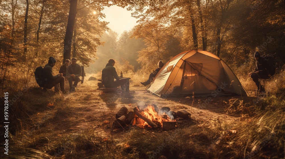 Wall mural camp fire in the forest