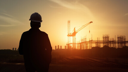 silhouette of a person in the sunset constrution