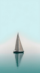 Perfect sailing background. Sailboat is reflecting on the still water. Amazing sailing concept design. Generative AI.