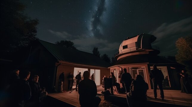 A group of people attending a stargazing event at an observatory on International Asteroid Day. Generative AI