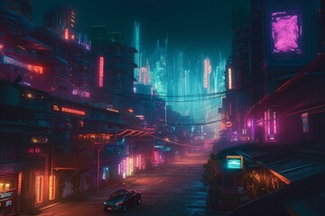 Fototapeta na wymiar A stunning, high-tech metropolis glowing in neon pinks and blues. Generative AI