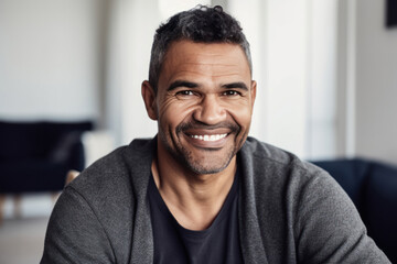 Fototapeta premium Handsome man sitting at home. Generative AI.
