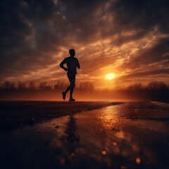 running on the beach at sunset