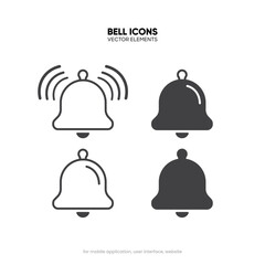 Notification bell alarm icon. Alarm symbol. Ringing bells. Incoming inbox message. Alarm clock and smartphone application alert. Social media element. New message symbol flat style. Stock vector.