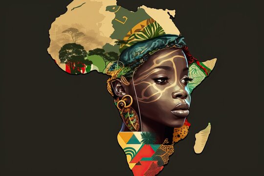 Happy Africa day concept with continent map and face of girl