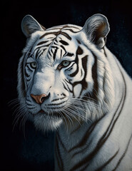 White tiger illustration, painting, swimming in water, beautiful majestic, wall art, digital print. Generative AI