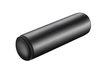 Black leather cylindrical pillow with zipper under the arm during manicure on a white background. photo