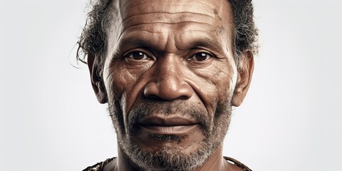 Portrait of African native man looking serious at camera over white studio background. Generative AI