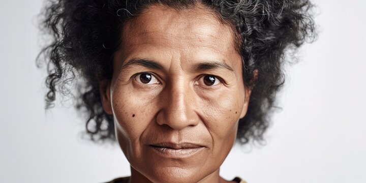 Head shot portrait of mature Fijian woman over white background studio shot. Generative AI