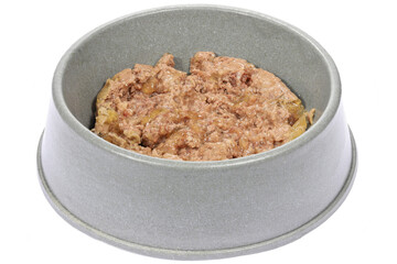 dog food in feeding bowl isolated on white background