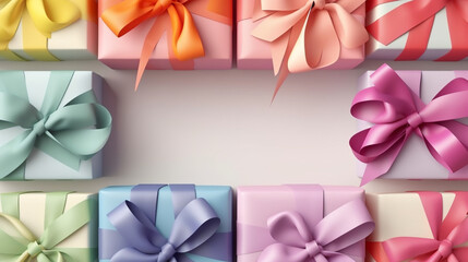 banner, A set of colorful ribbons and bows in a box. Mother's Day Generative AI