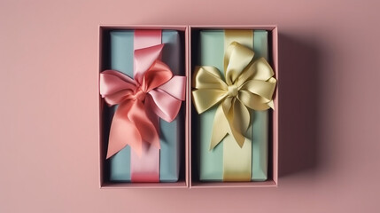 banner, A set of colorful ribbons and bows in a box. Mother's Day Generative AI